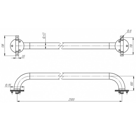 Поручень вдоль борта детский 2,5 м, плитка (AISI 316L)