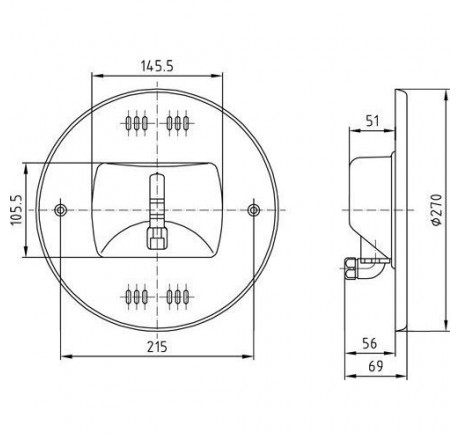 Прожектор галогенный 175 Вт, 12В AC, круг 270 мм, V4A, 2,5 м кабель 2x2,5 мм2, BZ для соленой воды (пленка)