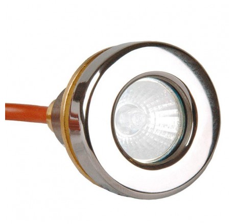 Прожектор галогенный MINI 20 Вт, 12В AC, круг 57 мм, накл. с контрагайкой 1", NiSn, 2 м 2x1,5 мм2, BZ для соленой воды (сборный)