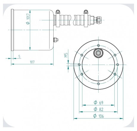 Закладная деталь прожектора 110/113 мм, со шлангом для кабеля, V4A (пленка)
