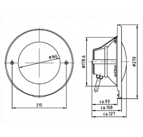 Прожектор PAR56 300 Вт, 12В AC, круг 270 мм, V4A, 2,5 м кабель 2x6 мм2, RG (пленка)