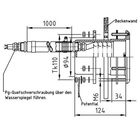 Закладная деталь прожектора 140 мм, со шлангом для кабеля и контрафланцем, RG (сборный)