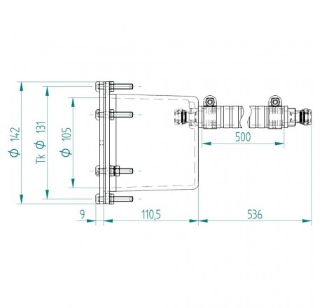 Закладная деталь прожектора 155 мм, со шлангом для кабеля и контрафланцем, BZ для соленой воды (сборный)