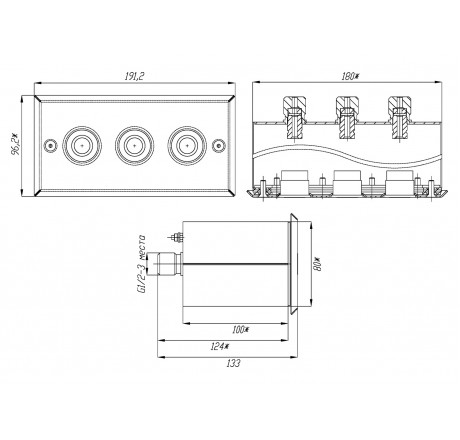 Закладная деталь для трех сенсорных пьезокнопок с квадратной лицевой панелью AISI 316, Xenozone