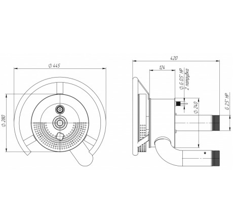 Лицевая панель противотока АС 54 м3/ч с сенс. кнопкой с регулятором воздуха AISI 316L