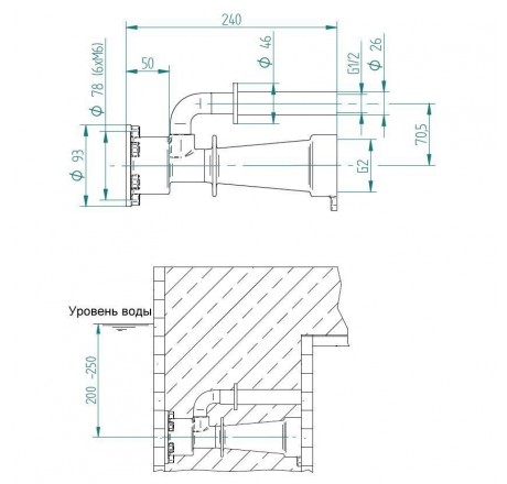 Закладные детали устройства противотечения FitStar Double-Jet,240мм (пленка)