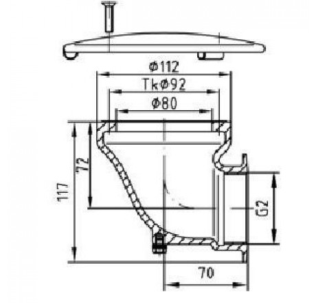 Донный слив 2" ВРс боковым выходом 90° и антивихревой крышкой d 168 мм (пленка)