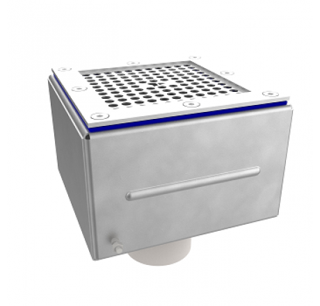 Донный слив 2" 150х150 с нижн. подключением, пленка (AISI 316), АС