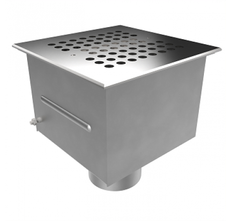 Донный слив 2" 150х150 с нижн. подключением, плитка (AISI 316), АС
