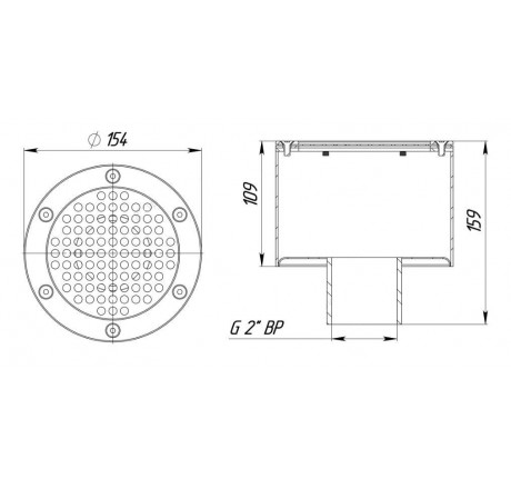 Донный слив 2" D154 с нижн. подключением, пленка (AISI 316), АС