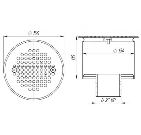 Донный слив 2" D154 с нижн. подключением, плитка, АС