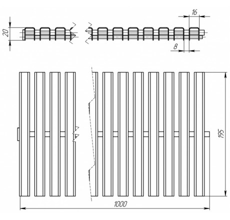 Переливная решетка поперечная,гибкая шир.195мм(AISI 316L),АС