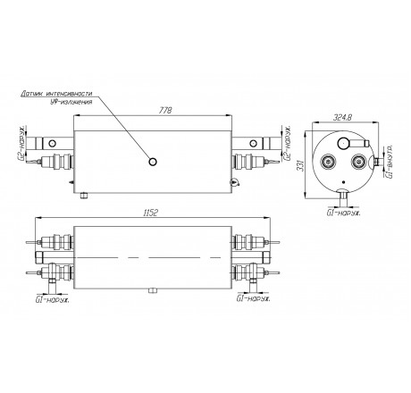 УФ-обеззараживатель УФУ-20 с блоком промывки и датчиком УФ, 120 W