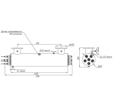 УФ-обеззараживатель УФУ-250 с блоком промывки и датчиком УФ, 1800 W