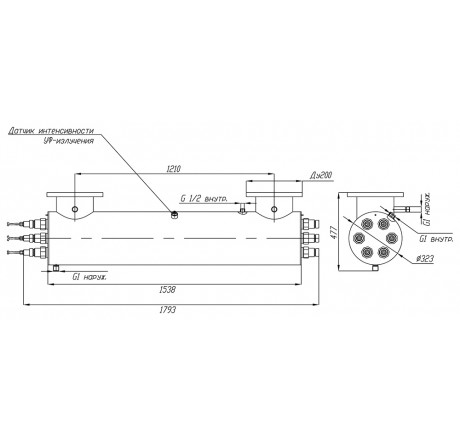 УФ-обеззараживатель УФУ-500 с блоком промывки и датчиком УФ, 2700 W