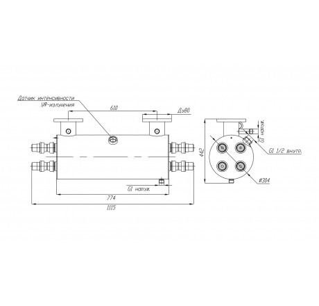 УФ-обеззараживатель УФУ-50 с блоком промывки и датчиком УФ, 240 W